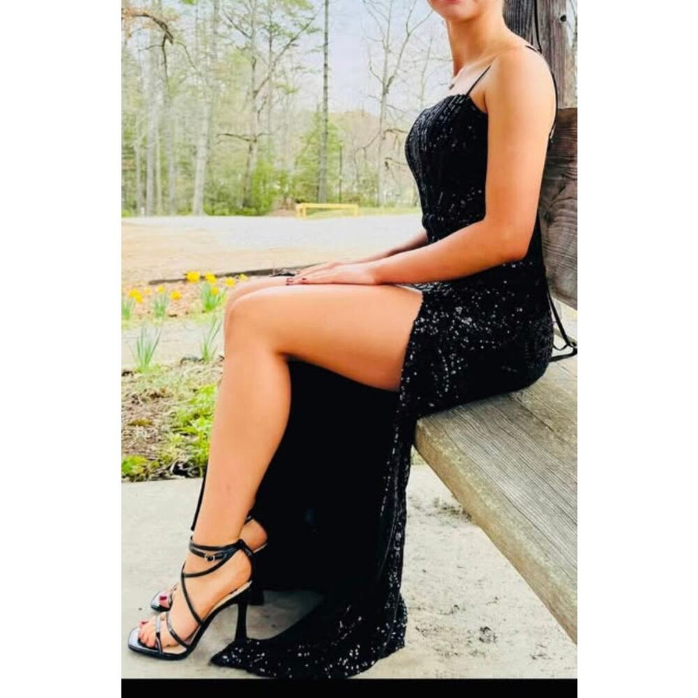 Blondie Nites Black Sequin Prom Dress Size 1 - Picture 5 of 6